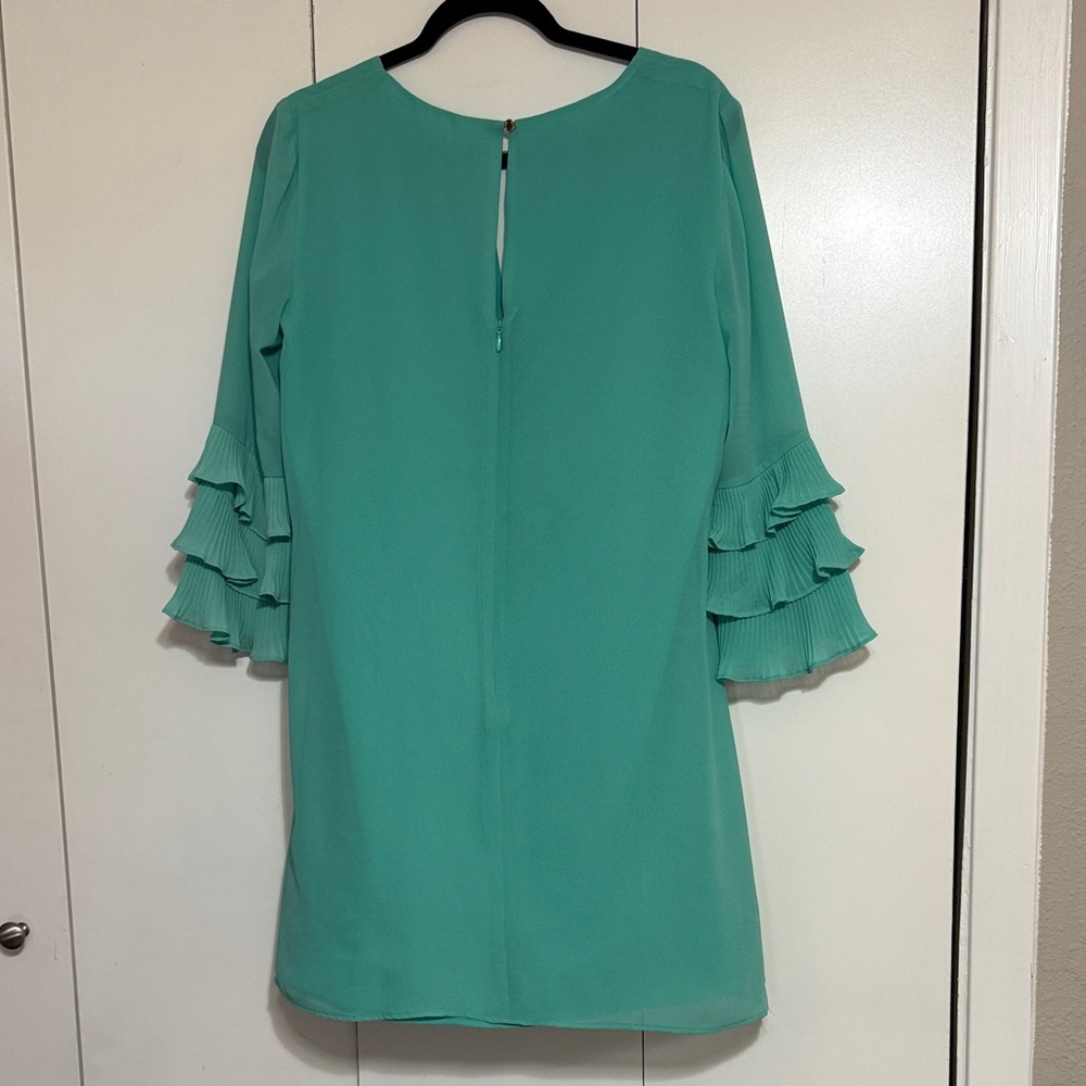 Vince Camuto Teal Mini Dress with Ruffle Sleeves - Picture 5 of 6